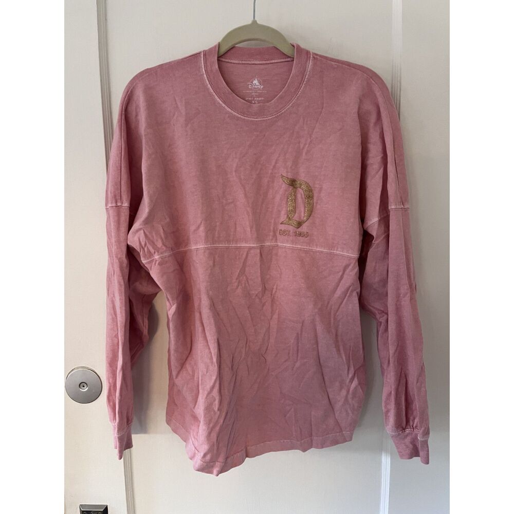 Disney Disneyland Spirit Jersey Pink Gold Glitter Letters Long Sleeve Shirt XS